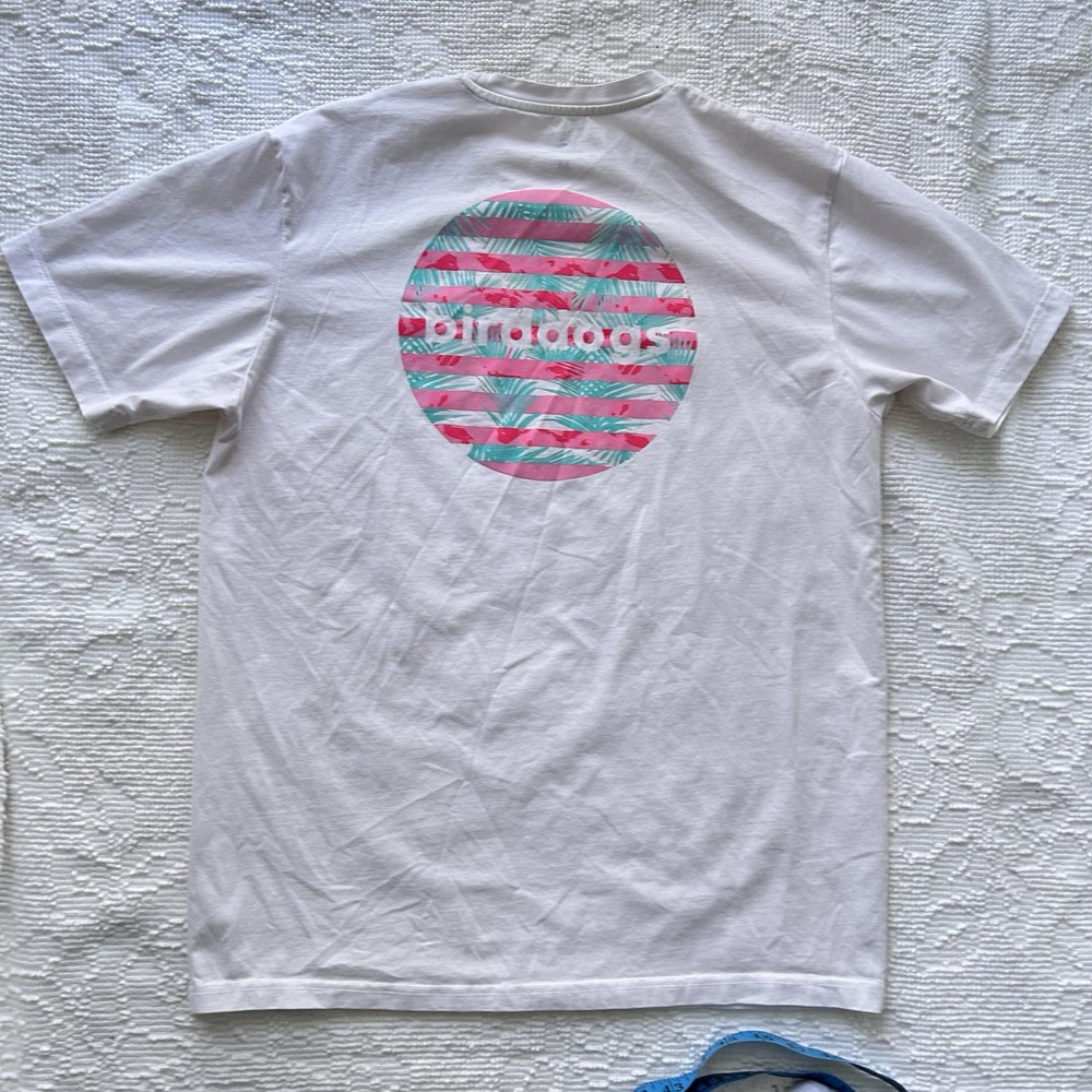 Birddogs Graphic T-Shirt Women Medium White Tropical Palm Sunset Beach Gym Tee